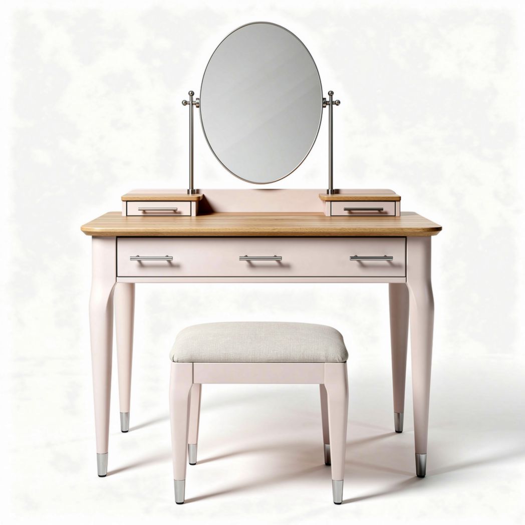 Dressing Table with Mirror and Stool – Suitable for Bedroom Use – Made of Wood and Fabric – 90 x 40 x 75cm