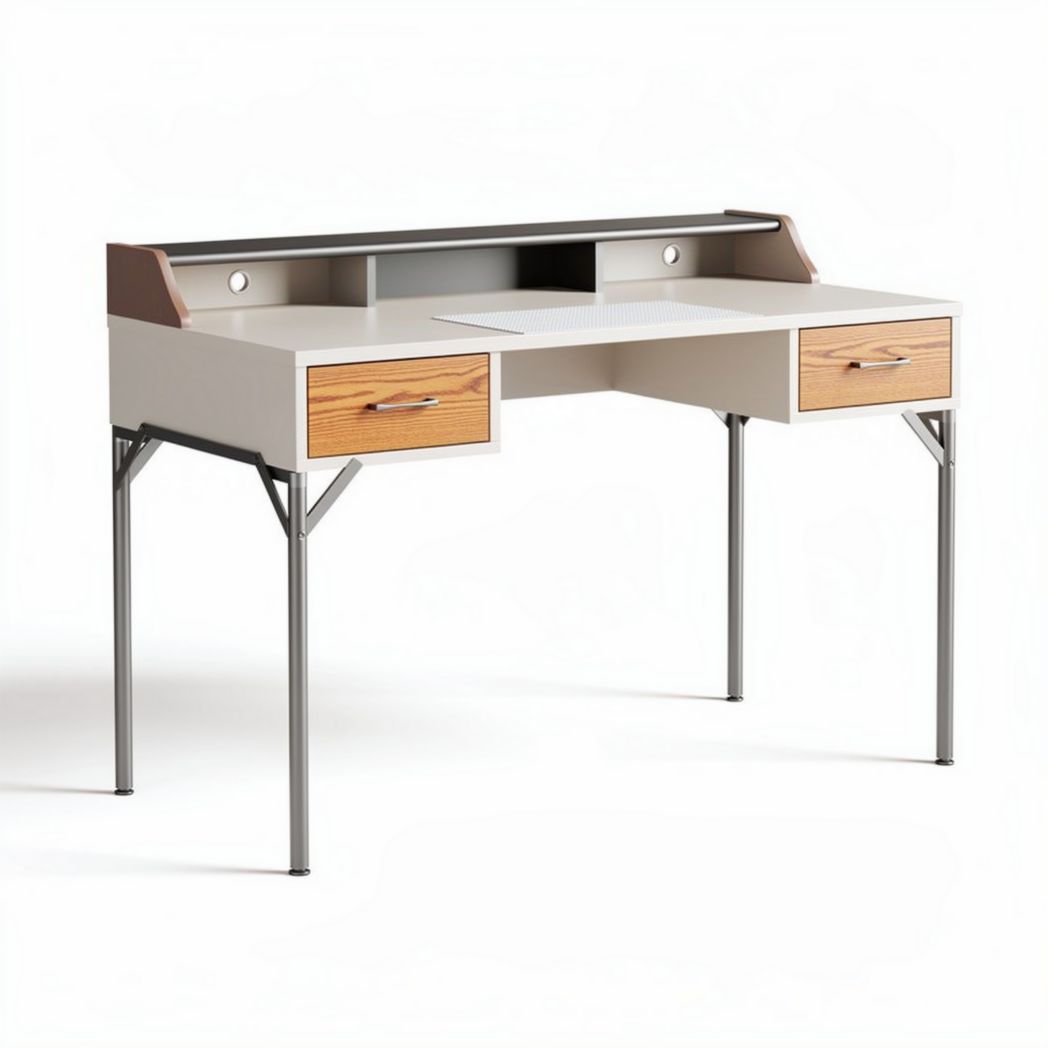 Modern Computer Desk with Storage Drawers for Home Office Use – Metal and Wood Construction – 120 x 60 x 75cm