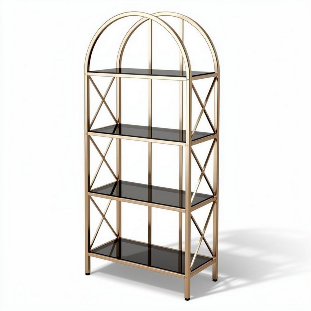 Metal Frame Display Shelf for Home or Office Use, Glass Shelves, 40 x 30 x 150cm