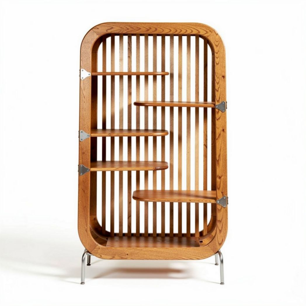 Wooden Display Shelf for Living Room Organization – Oak and Metal – 80 x 40 x 160cm